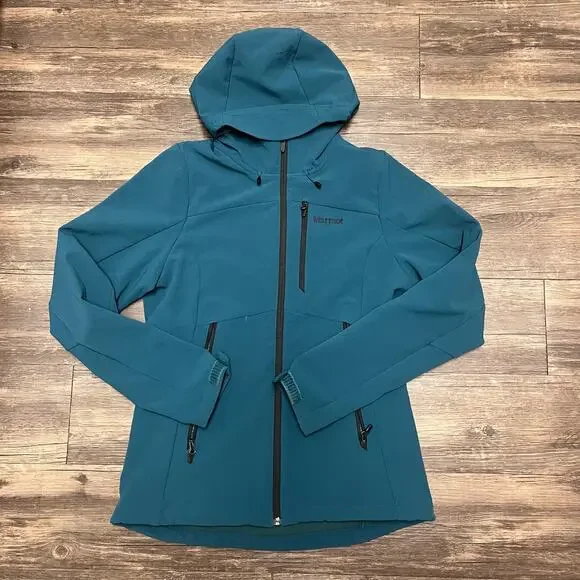 Marmot Moblis Softshell Jacket Womens S Teal Hooded Stretch Gorpcore Windbreaker - Picture 2 of 12